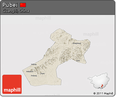 Shaded Relief Panoramic Map of Pubei, cropped outside