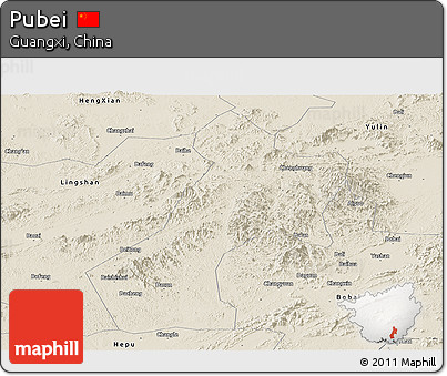 Shaded Relief Panoramic Map of Pubei