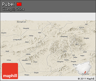 Shaded Relief Panoramic Map of Pubei