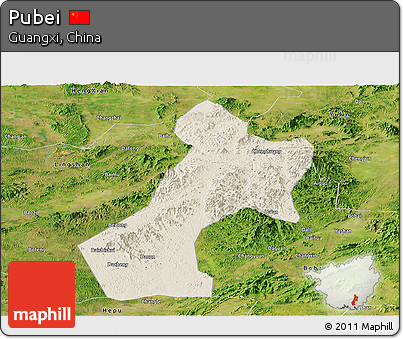 Shaded Relief Panoramic Map of Pubei, satellite outside