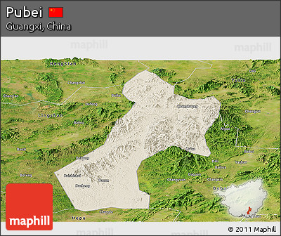 Shaded Relief Panoramic Map of Pubei, satellite outside