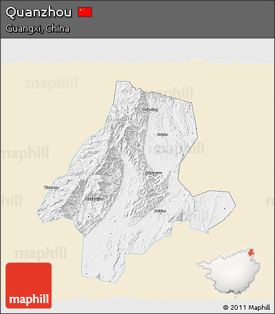 Classic Style 3D Map of Quanzhou, single color outside