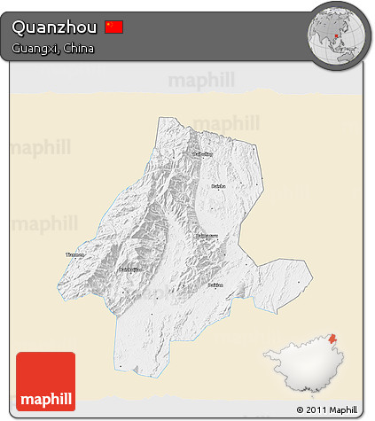Classic Style 3D Map of Quanzhou, single color outside