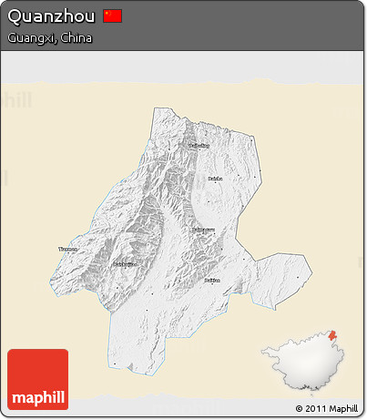Classic Style 3D Map of Quanzhou, single color outside