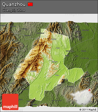 Physical 3D Map of Quanzhou, darken