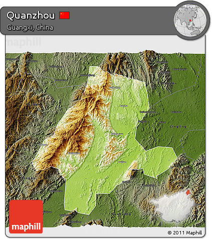 Physical 3D Map of Quanzhou, darken