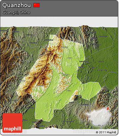 Physical 3D Map of Quanzhou, darken