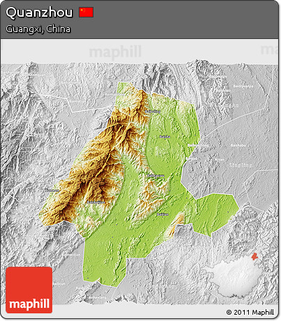 Physical 3D Map of Quanzhou, lighten, desaturated