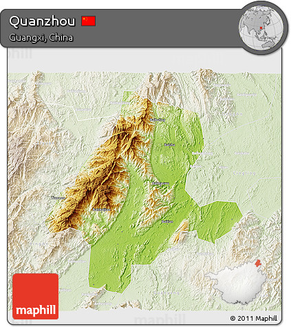 Physical 3D Map of Quanzhou, lighten
