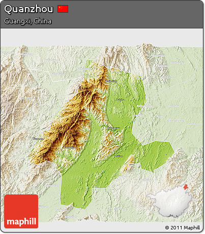 Physical 3D Map of Quanzhou, lighten