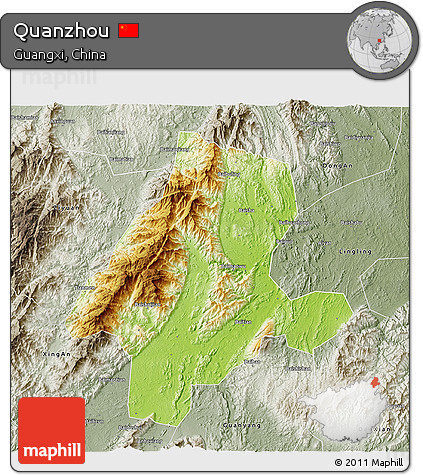 Physical 3D Map of Quanzhou, semi-desaturated