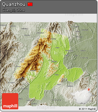 Physical 3D Map of Quanzhou, semi-desaturated