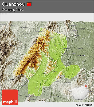 Physical 3D Map of Quanzhou, semi-desaturated