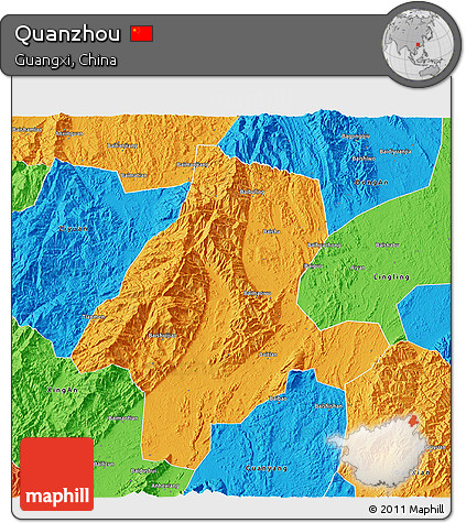 Political 3D Map of Quanzhou