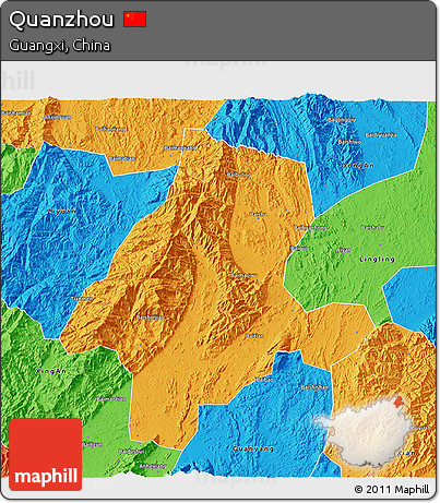 Political 3D Map of Quanzhou
