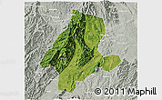 Satellite 3D Map of Quanzhou, lighten, semi-desaturated