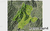 Satellite 3D Map of Quanzhou, semi-desaturated