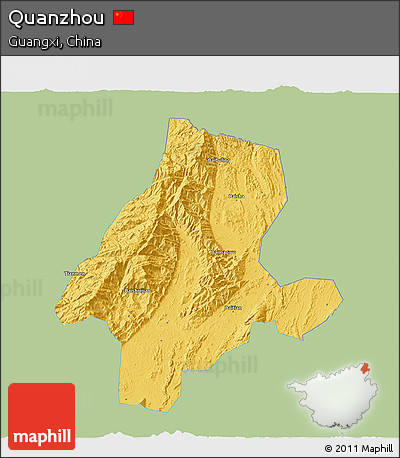 Savanna Style 3D Map of Quanzhou, single color outside
