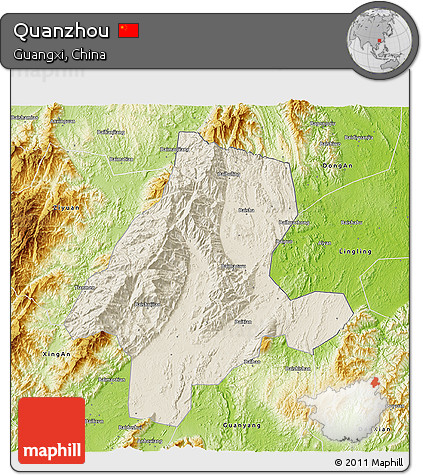 Shaded Relief 3D Map of Quanzhou, physical outside