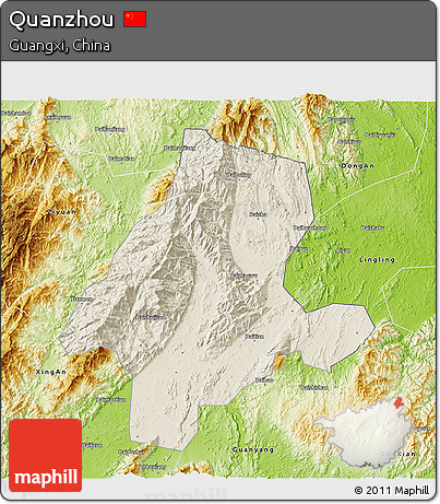 Shaded Relief 3D Map of Quanzhou, physical outside