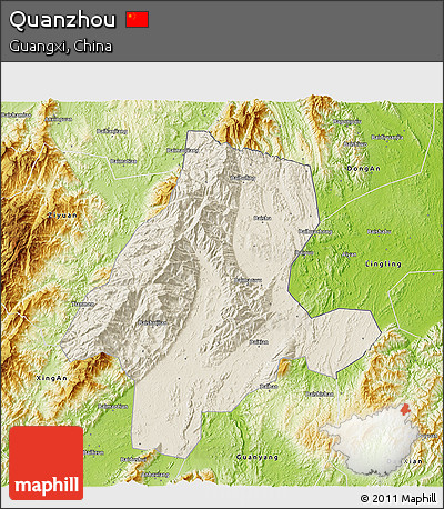 Shaded Relief 3D Map of Quanzhou, physical outside