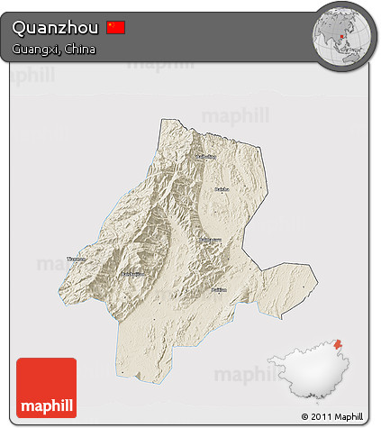 Shaded Relief 3D Map of Quanzhou, single color outside
