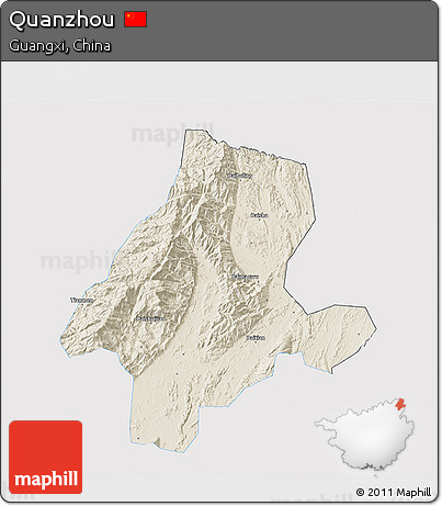 Shaded Relief 3D Map of Quanzhou, single color outside