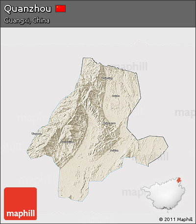 Shaded Relief 3D Map of Quanzhou, single color outside