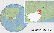 Savanna Style Location Map of Quanzhou, highlighted parent region, hill shading