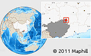 Shaded Relief Location Map of Quanzhou, highlighted country, highlighted parent region
