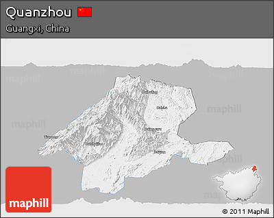 Gray Panoramic Map of Quanzhou, single color outside