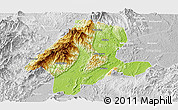 Physical Panoramic Map of Quanzhou, lighten, desaturated