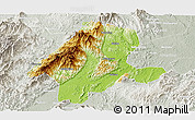 Physical Panoramic Map of Quanzhou, lighten, semi-desaturated