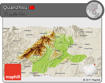 Physical Panoramic Map of Quanzhou, shaded relief outside