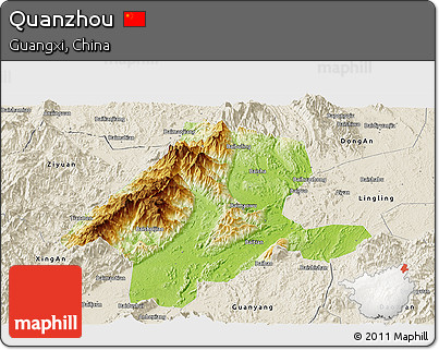 Physical Panoramic Map of Quanzhou, shaded relief outside