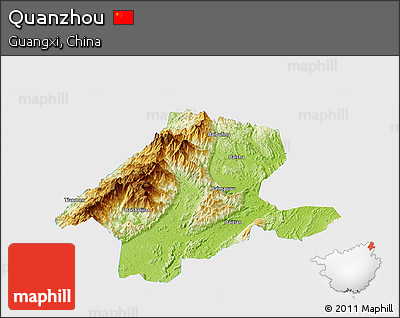 Physical Panoramic Map of Quanzhou, single color outside