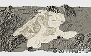 Shaded Relief Panoramic Map of Quanzhou, darken