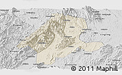 Shaded Relief Panoramic Map of Quanzhou, desaturated