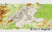 Shaded Relief Panoramic Map of Quanzhou, physical outside