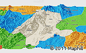 Shaded Relief Panoramic Map of Quanzhou, political outside