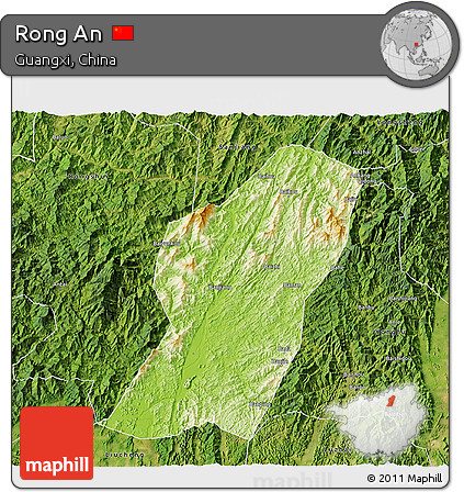 Physical 3D Map of Rong An, satellite outside