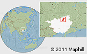 Savanna Style Location Map of Rong An, highlighted parent region, hill shading