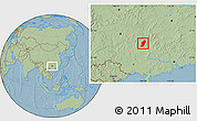 Savanna Style Location Map of Rong An, hill shading