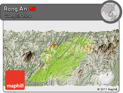 Physical Panoramic Map of Rong An, semi-desaturated