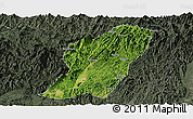 Satellite Panoramic Map of Rong An, darken, semi-desaturated