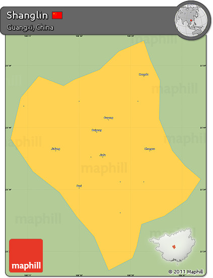 Savanna Style Simple Map of Shanglin, single color outside