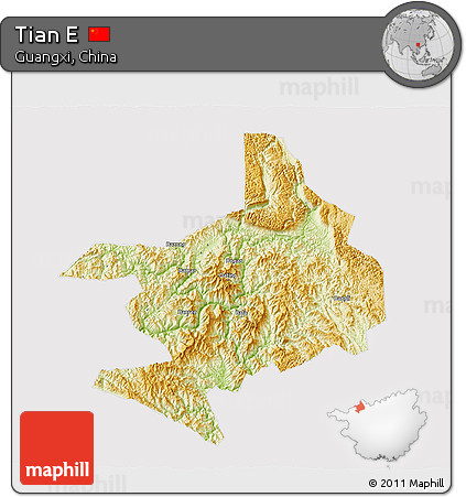Physical 3D Map of Tian E, cropped outside