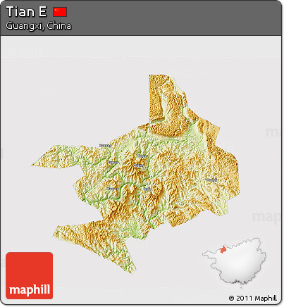 Physical 3D Map of Tian E, cropped outside