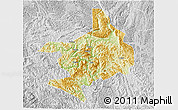 Physical 3D Map of Tian E, lighten, desaturated