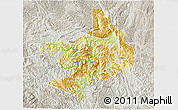 Physical 3D Map of Tian E, lighten, semi-desaturated